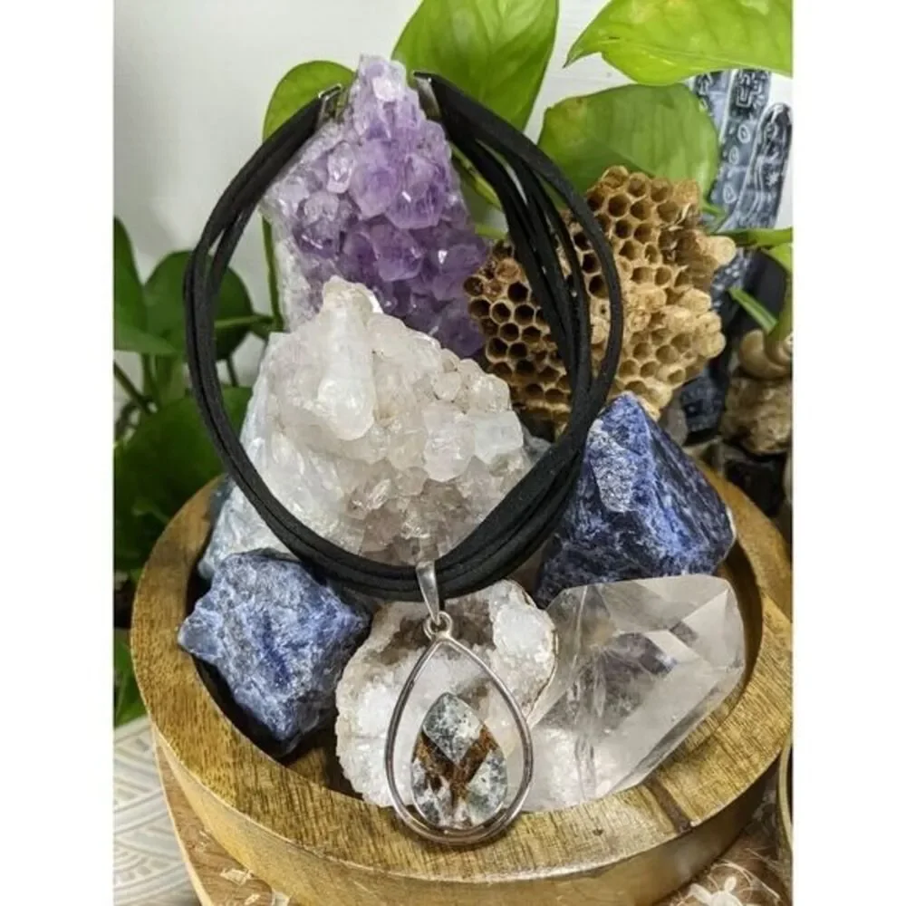 MoonSky Designs Astrophyllite Druzy Pendant Necklace  Silver Black - Picture 8 of 8